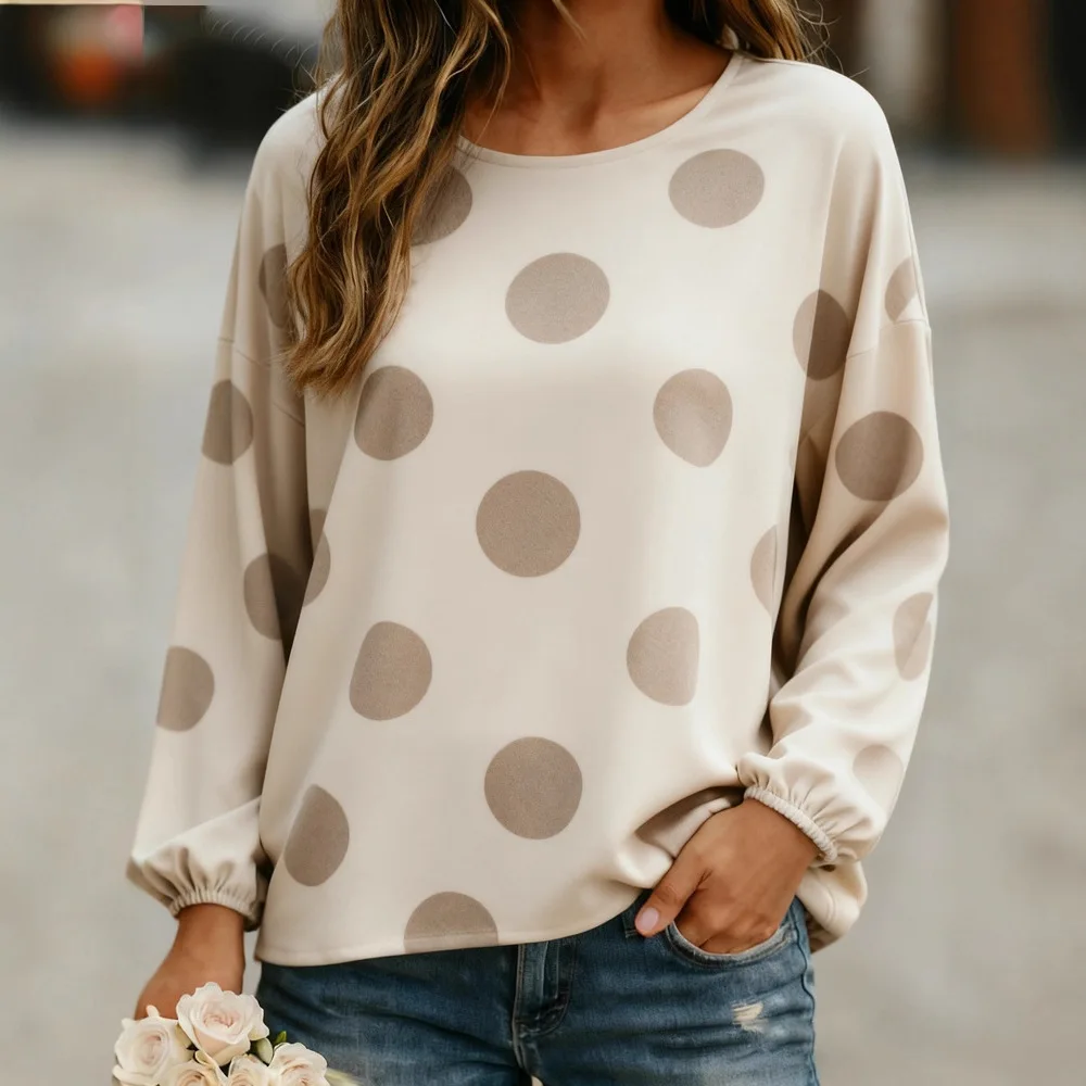 Automne nouveau T-shirt femme décontracté rétro imprimé à manches longues chemises col rond hauts pullover mode coréenne Кроп Топ t-shirts