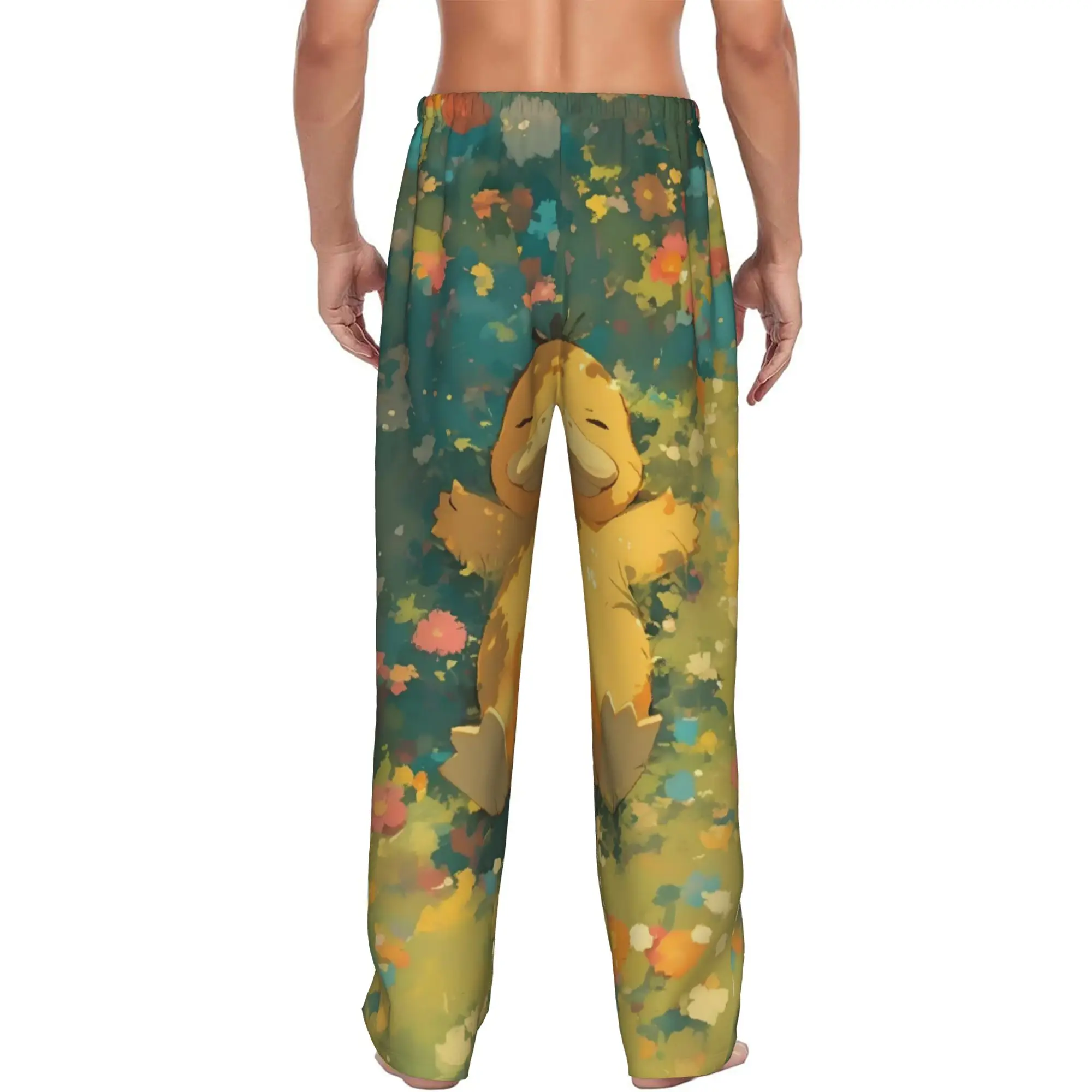 Custom P-Psyducked Cartoon Pajama Pants Sleepwear Men's Elastic Waistband Duck Anime Sleep Lounge Bottoms with Pockets