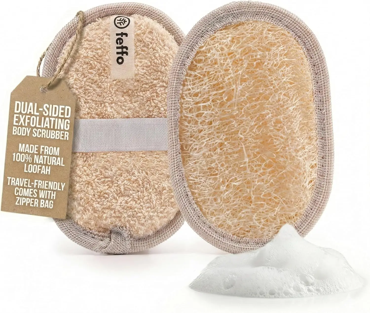 

Natural Loofah Sponge with Handle for Body Exfoliation, Dual-Sided Scrubber for Women & Men (2-Pack Oval)