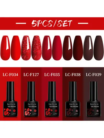 LILYCUTE 5Pcs/Set 7ML Red Brown Nail Gel DIY Nail Art Semi Permanent UV Gel Polish Long Lasting Design Manicure Kit Supplies