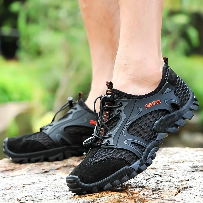 Mesh Breathable Waterproof Hiking Shoes Men Suede Outdoor Sneakers Rock Climbing Shoe Man Quick-dry Mountain Sport Shoe