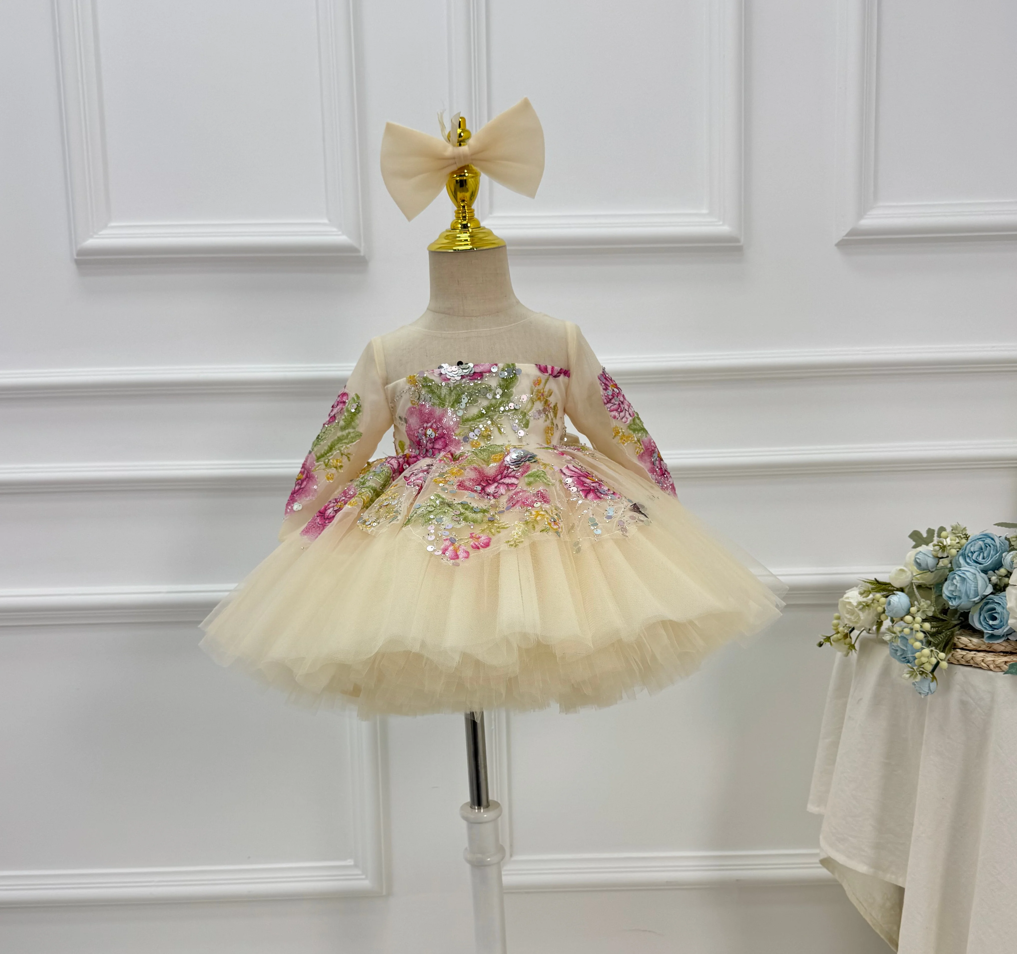 Flower Girl Wedding Dresses Tulle Embroidered Flowers Princess Dresses Girls Beauty Pageant Evening Dresses Special Occasion Dre view 5