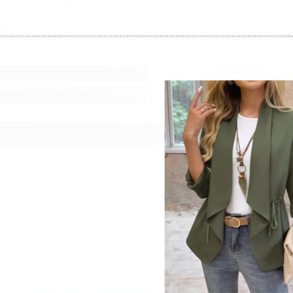 Womens Casual Short Jacket Long Sleeve Polo Collar Solid Color Outerwear Fashion Drawstring Hem Spring Autumn Loose Coat