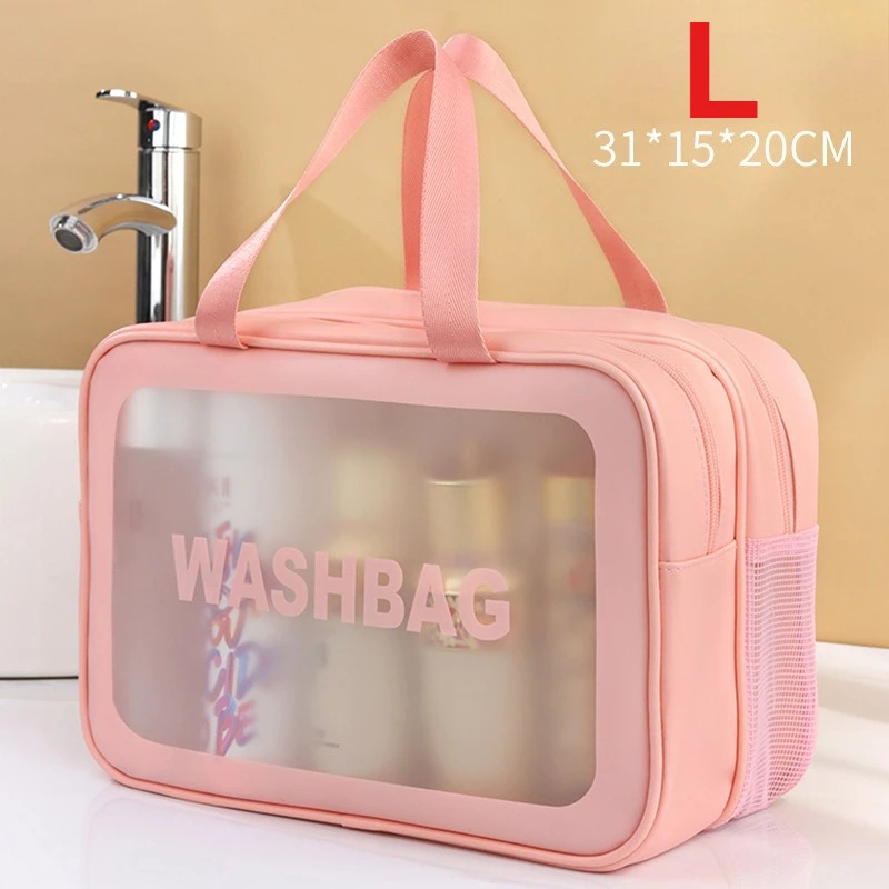 Doppelschichtige Waschtasche mit Trocken-Nass-Trennung, transparente PU-Kulturtasche, tragbare Kosmetiktasche für Reisen, Fitnessstudio und Schwimmen – Detail 16