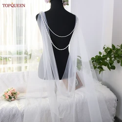 TOPQUEEN G33 Elegant Wedding Capes Veil Bridal Wraps Long Train Shawls Cloak with Pearl Beaded White Ivory Wedding Customizable