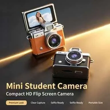 Compact Portable Mini Student Digital Camera Flip‑Screen HD Shooting Vintage Camera for Teens Outdoor Travel Selfie