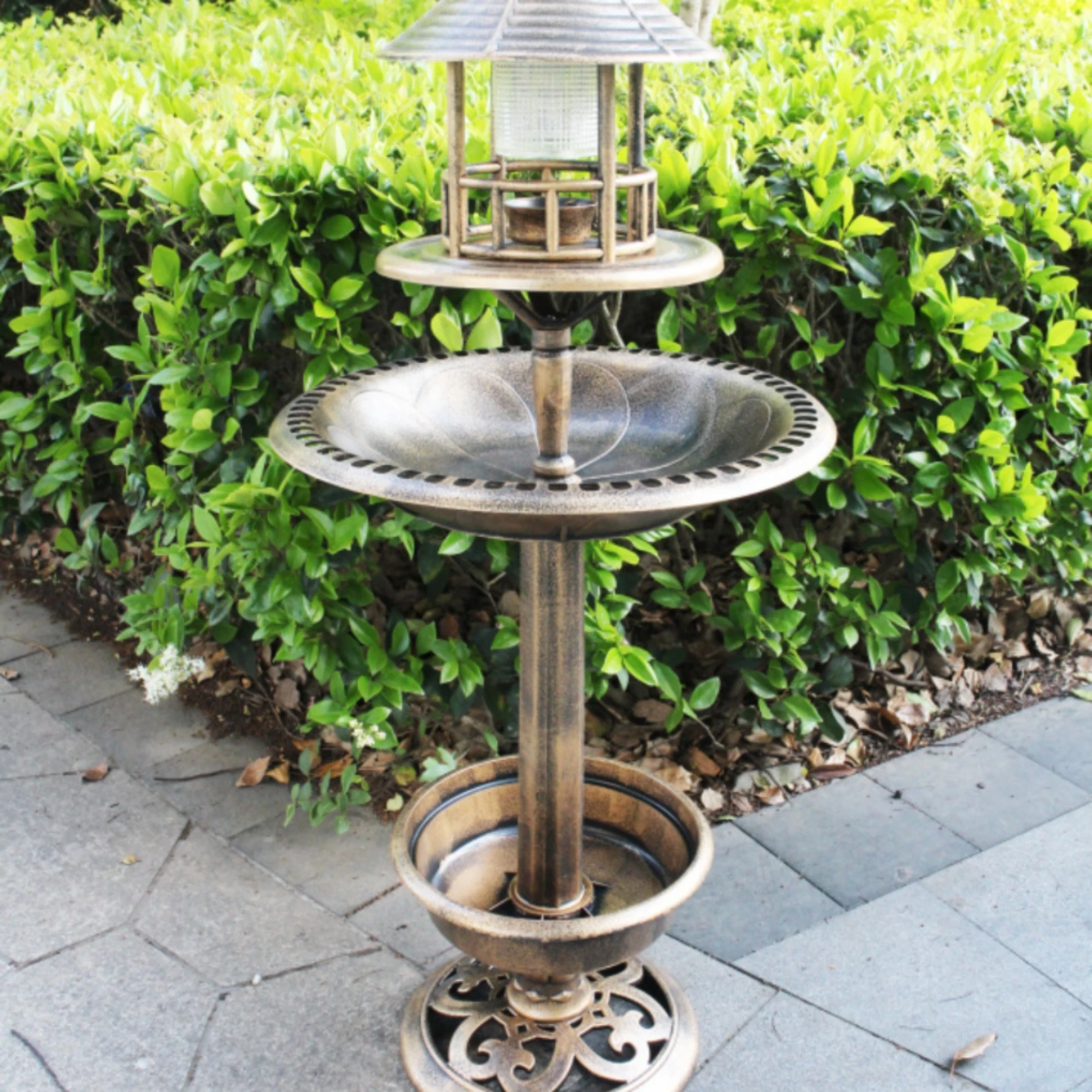 Decorative Birdbath Combo Scalloped Solar Bird Bath Garden Decor PP Plastic for Outdoor view 5