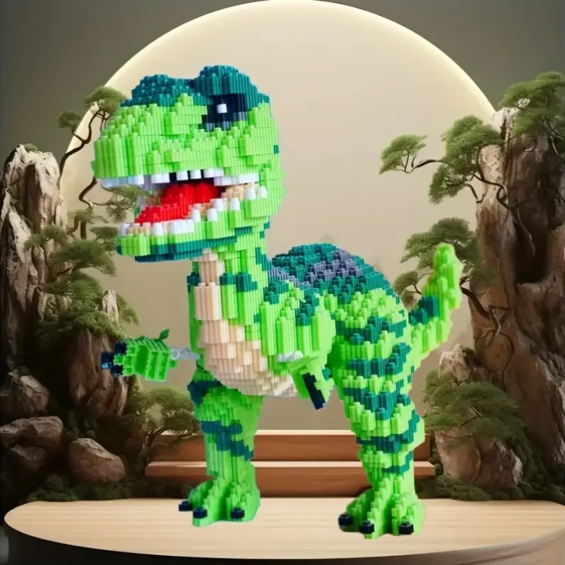 3758 Green Dinosaur Building Blocks, Company Reception Desk, Living Room and Study Room Decorations, Holiday Gifts, School Rewards, Christmas Eve Gifts, Christmas Gifts