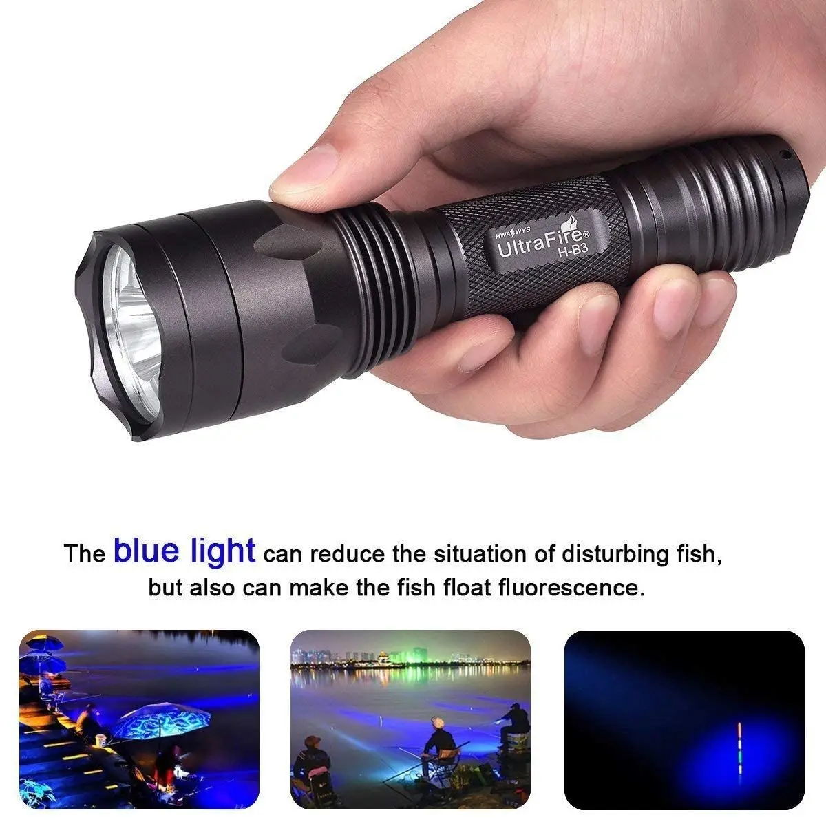 UltraFire H-B3 Blue LED Hunting Flashlight 283 Lumens High Powerful 256 Yards Tactical Lantern Military Standard Torch Light