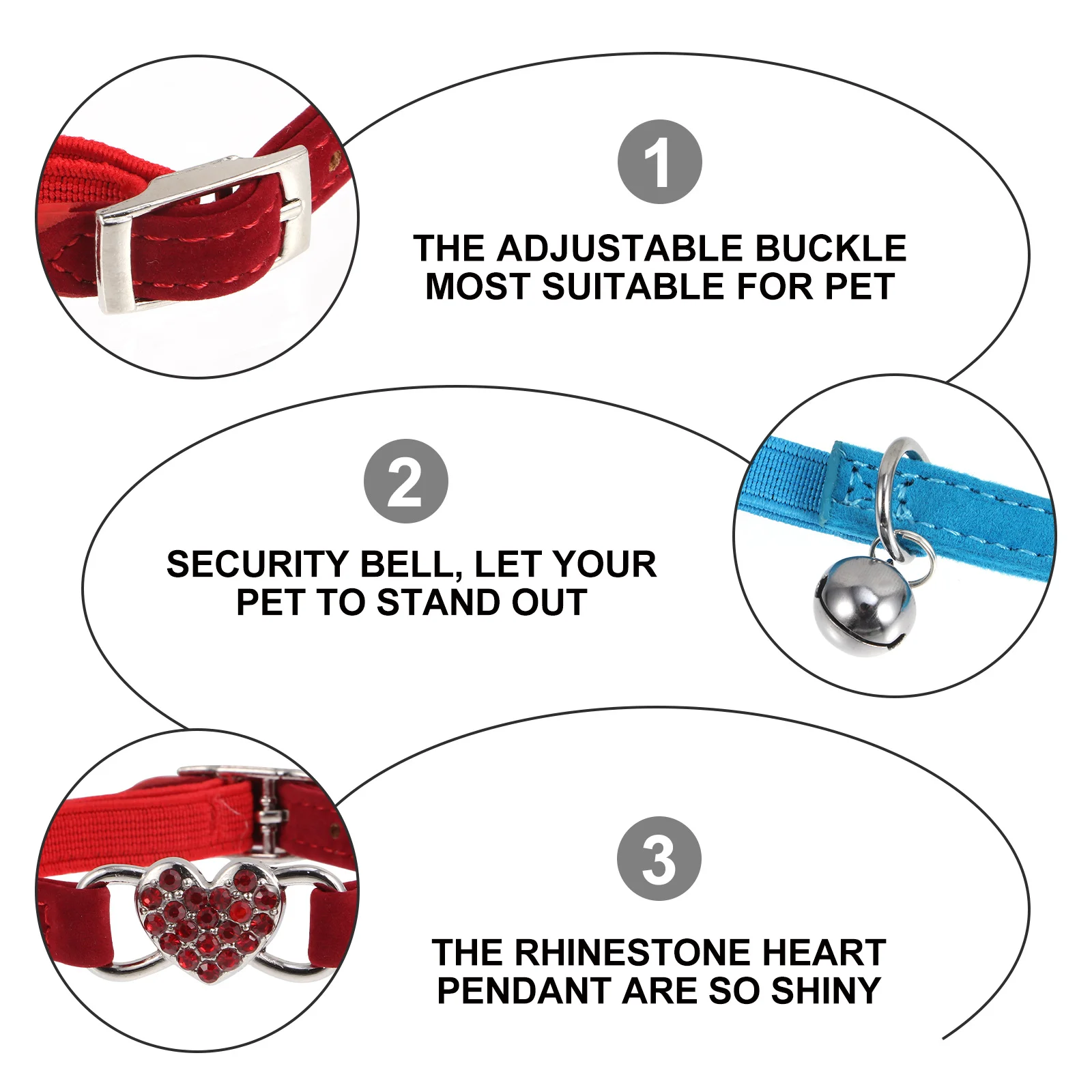 

5Pcs Love Heart Rhinestone Cat Kitten Collar Adjustable Safety Bell Durable Lightweight Pet Accessory Cat Collar