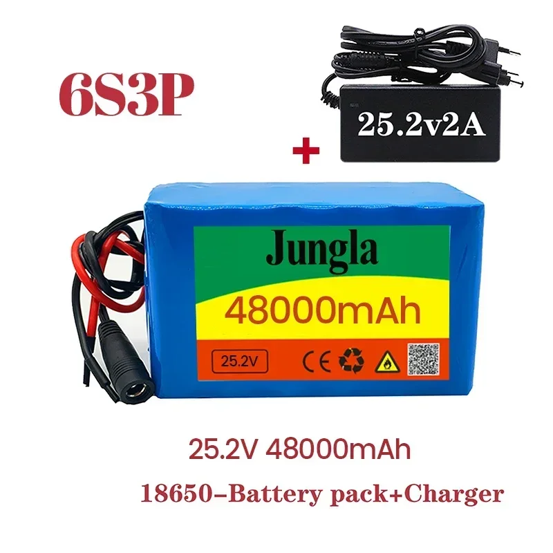 

free shippingHigh quality 24 V 18650 lithium ion battery+charger 6S3P 25.2V 48000mAh electric bicycle moped motorcycle