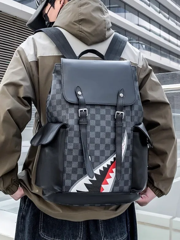 

Мужская модная трендовая школьная сумка Dibekia Large Capaci Plaid Student Bapa Briti Sle с двумя лямками и дизайнерским принтом