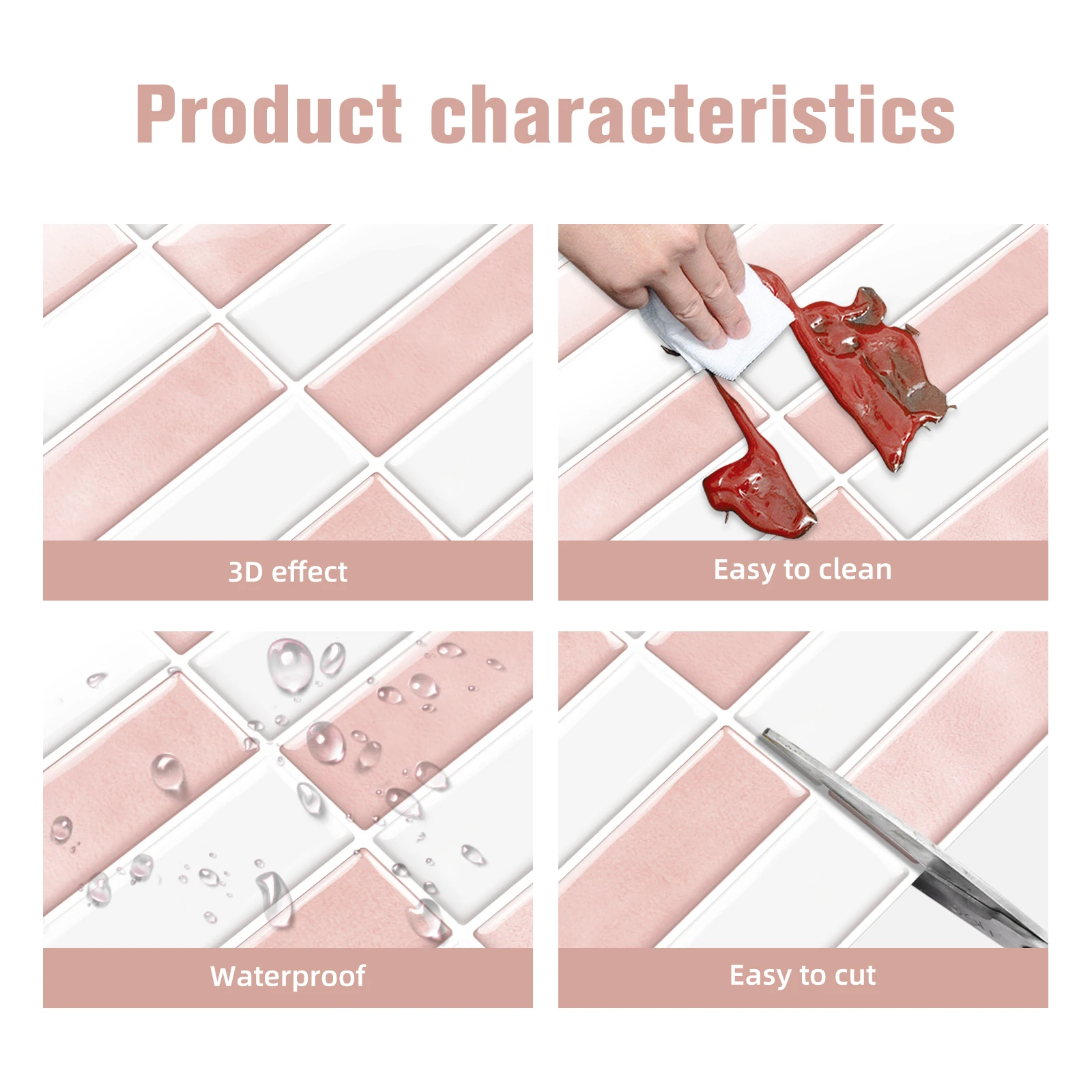 5pcs Universal Wall Stickers Kitchen and Bathroom Backsplash Tiles Self-Adhesive Waterproof Brick Wallpaper Apartment Renovation
