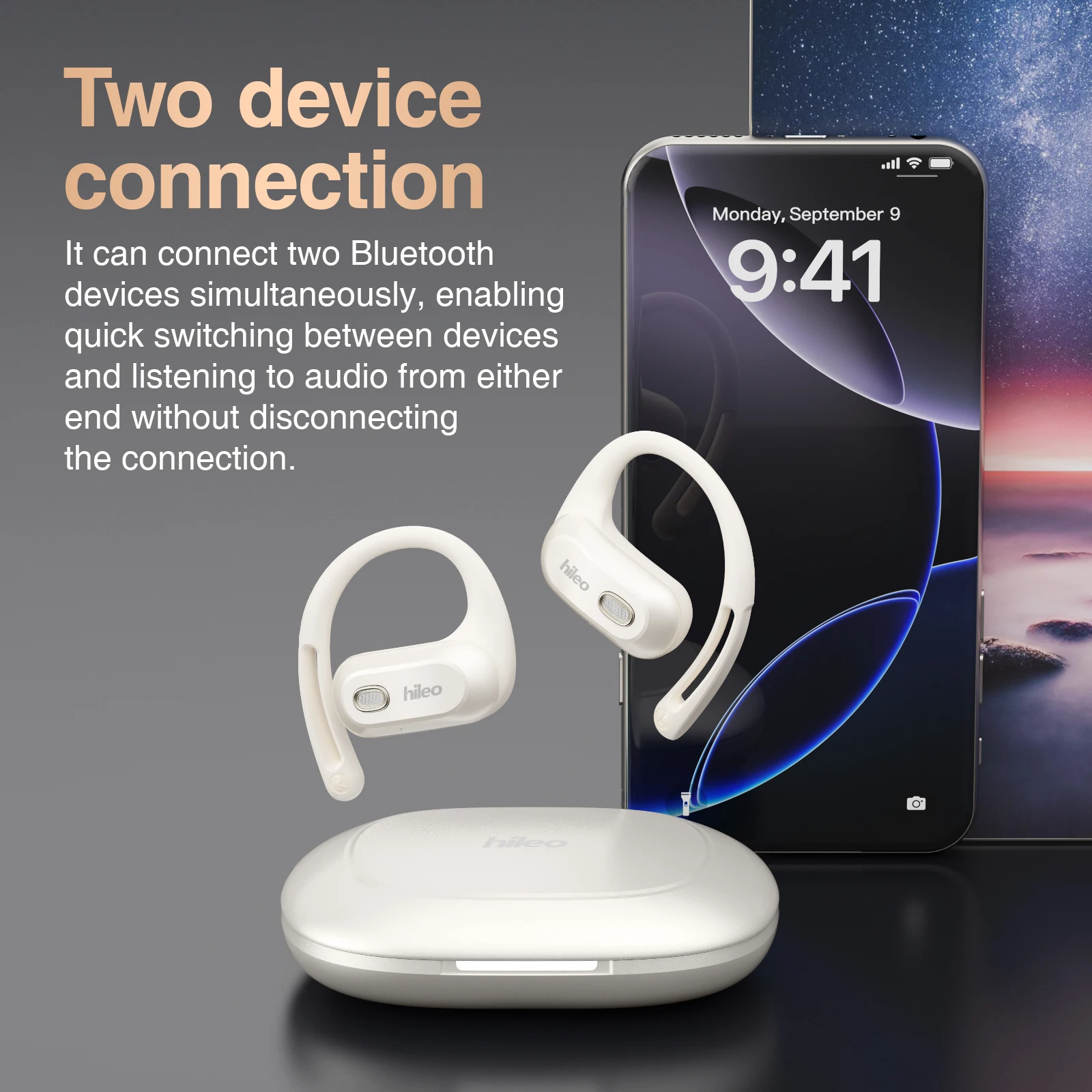 

Hi93 OPEN-EAR Earphone Bluetooth V6.0 Sport Open Earbuds Headphone Voice Assistant Function Ergonomically Designed headphone