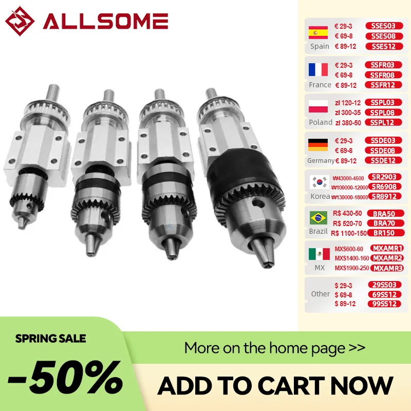 ALLSOME No Power Spindle Assembly Small Lathe Accessories Trimming Belt JTO/B10/B12/B16 Drill Chuck Set DIY Woodworking Cutting