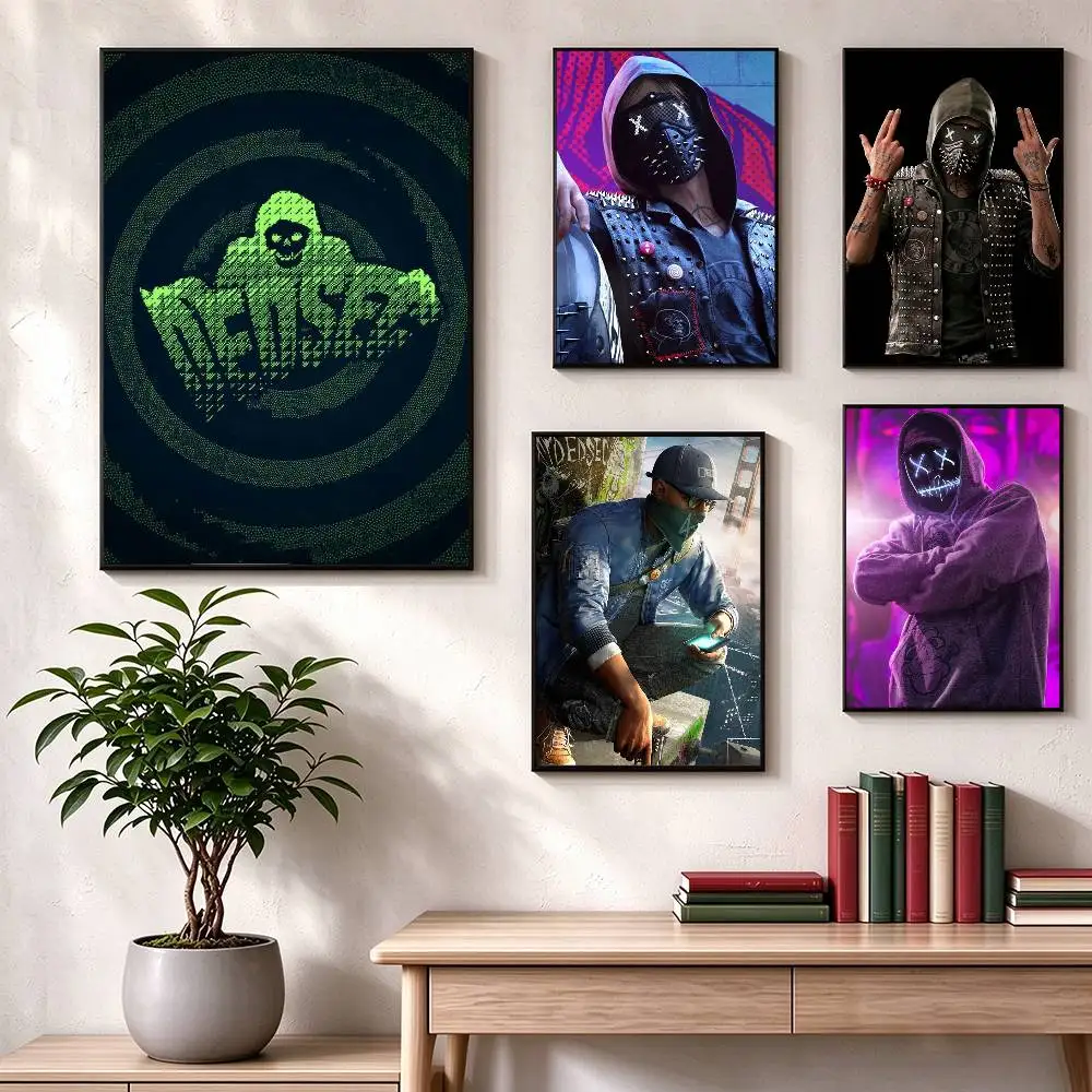 Game W-Watch Dogs 2 D-Dedsec  Poster Waterproof Wall Art Sticker For Bar Living Room Vintage Decor High Quality Print Gift