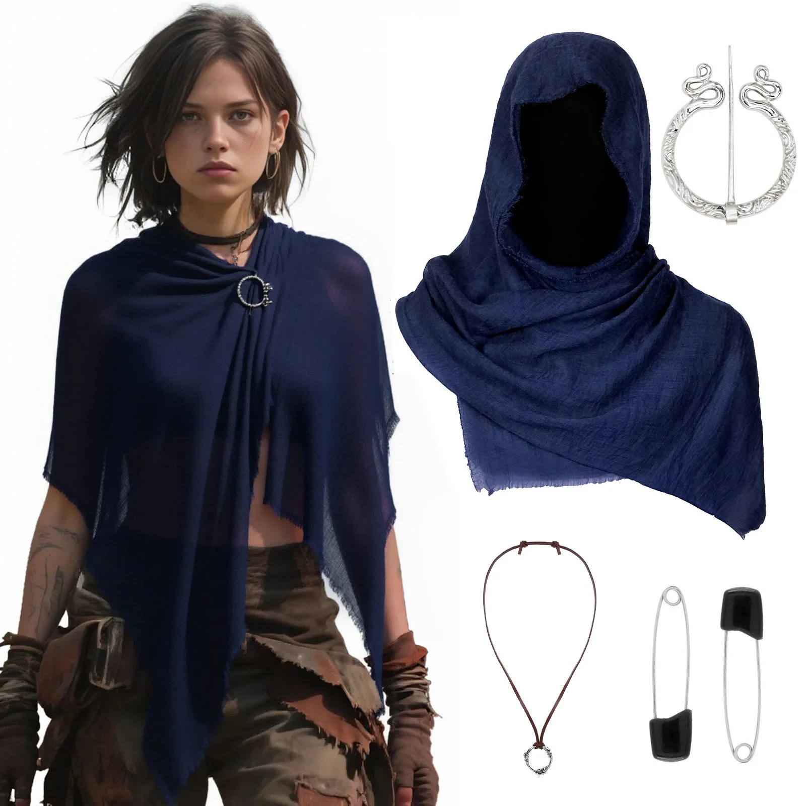 Wikinger-Piraten-Kostümzubehör, mittelalterlicher schwarzer Ritter, Umhang, Schal, Karneval, Halloween, Cosplay-Requisiten-Set