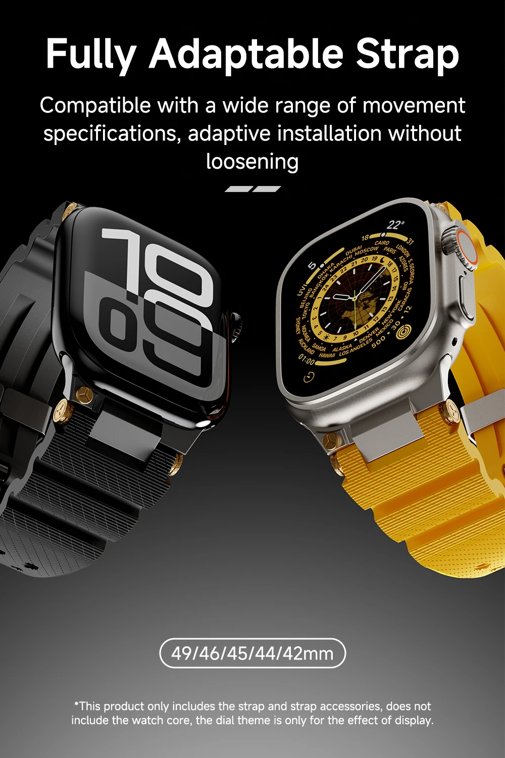 Strap For Apple Watch Ultra 2 Band 49mm 44mm 45mm 46mm Rugged metal+rubber Silicone Bracelet iWatch Series 10 9 6 3 7 8 SE bands