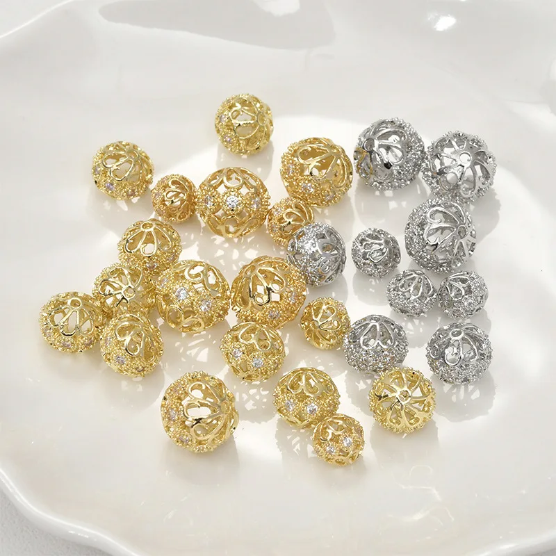 Copper-plated 14K Gold Color Zircon Flower Ball Bead Diy Flower-shaped Ball Loose Bead Bracelet Necklace Jewelry with Beads
