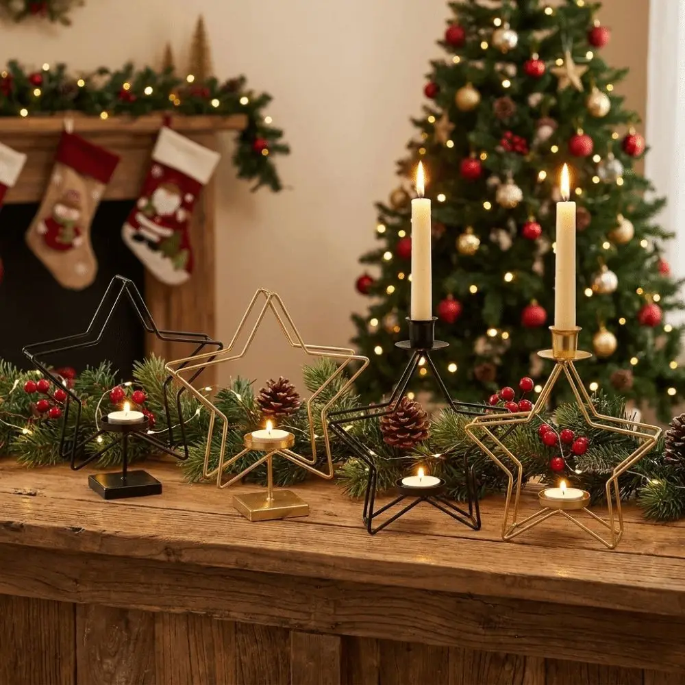 Iron Star Candle Holder Nordic Style Five Point Star Tabletop Candle Holder Minimalist Creative Decorative Candle Stand Wedding