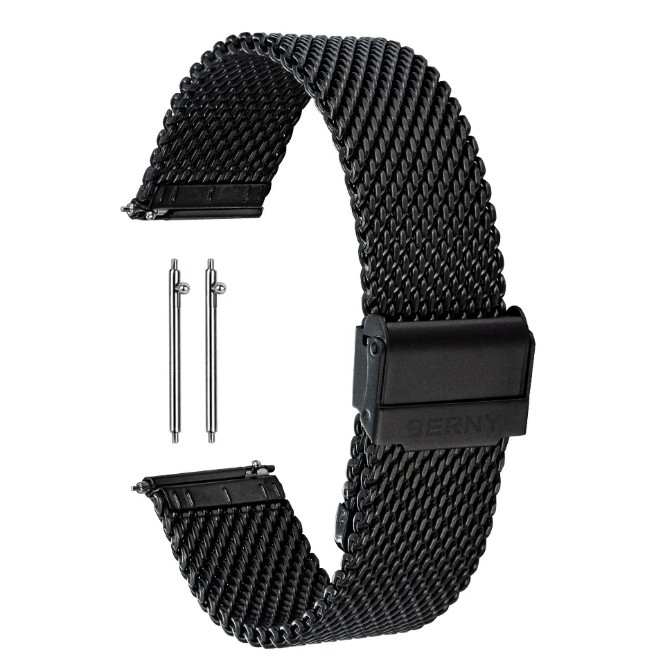 BERNY Uhrenarmband aus Edelstahl 304, bunte Uhr, ersetzt Band, hochwertig, raue 1,0 mm gewebte Haut, atmungsaktives Uhrenzubehör