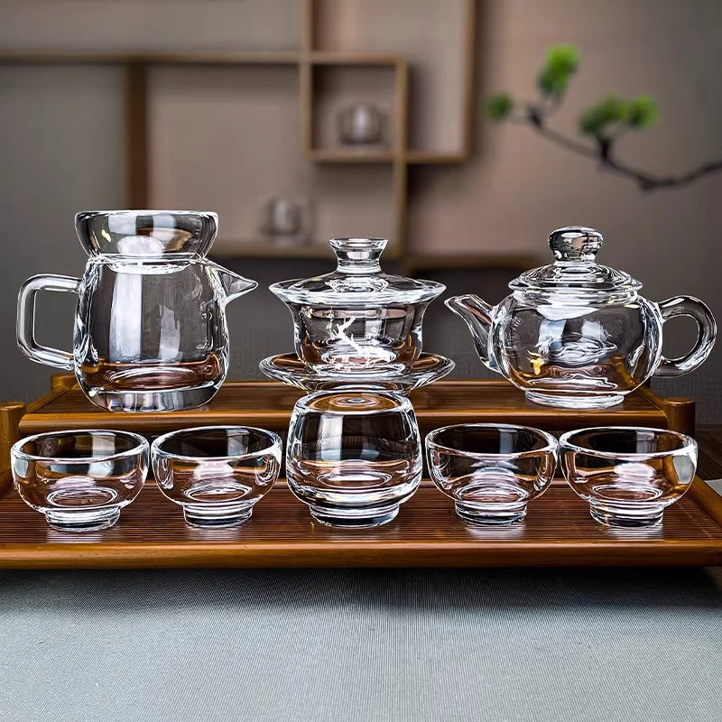 

Raw ore crystal kung fu tea set, high temperature resistant teapot, fair cup, tea cup, complete set of gifts