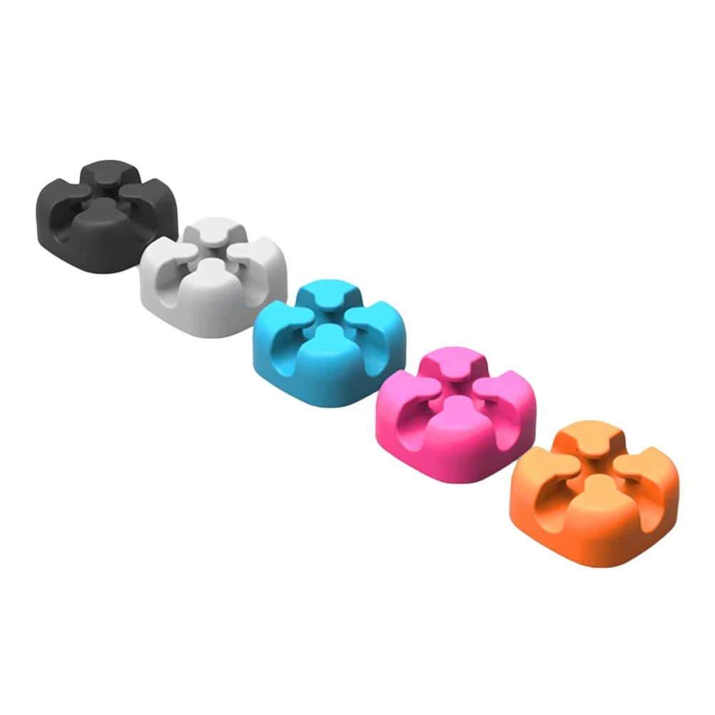 

5 Pcs Eco-Friendly Silicone Cable Winder Cord Organizer USB Wire Holder Desktop Protector (Black/Gray/Pink/Blue/Orange)