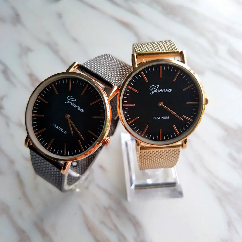 Reloj de cuarzo fino Simple con correa de malla para hombres y mujeres, venta al por mayor