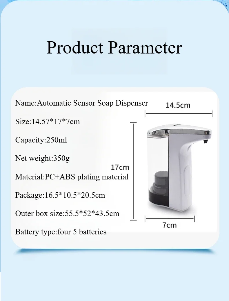 250ml Automatic Soap Dispensers,3 Adjustable Touchless Liquid/shampoo Dispenser with Infrared Sensor Hand for Bathroom/Kitchen