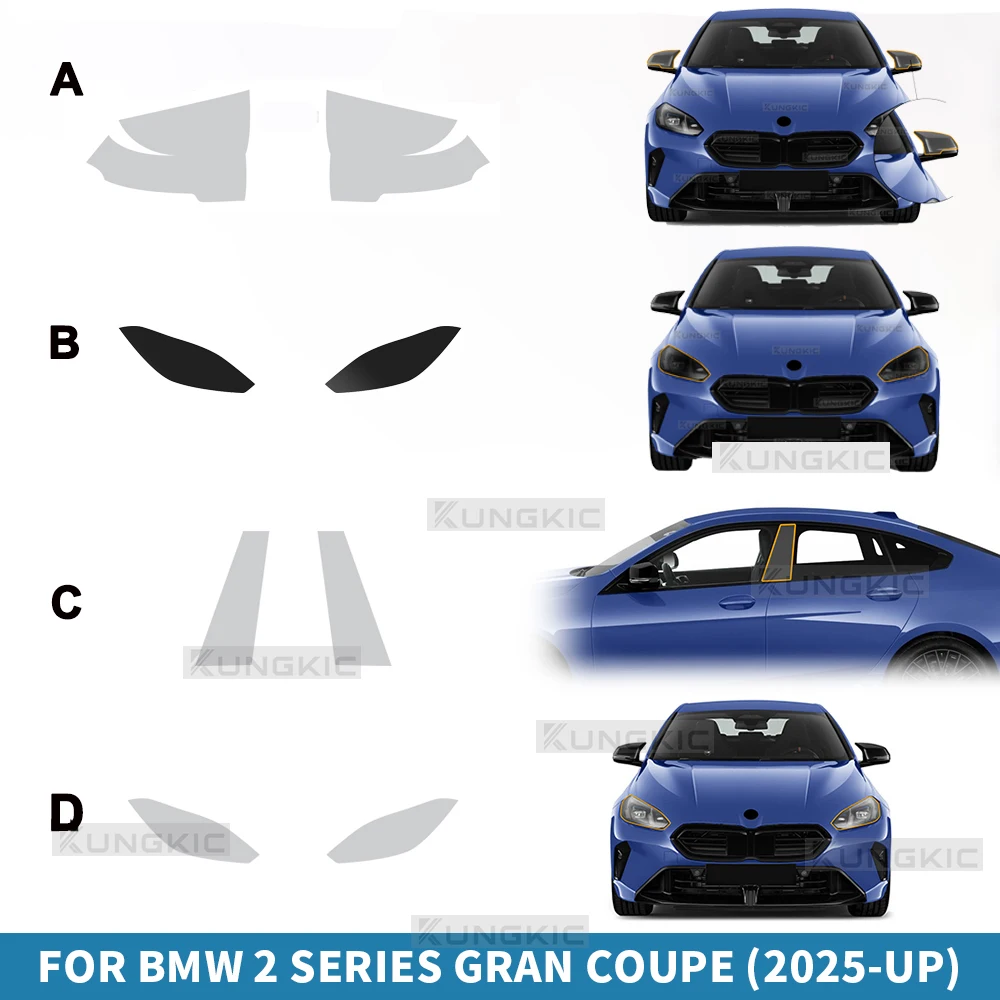 TPU لسيارة BMW الفئة الثانية جران كوبيه F74 2025، مصباح أمامي، رؤية خلفية، عمود B، طبقة حماية طلاء، مضاد للخدش، واقي شفاف مدخن