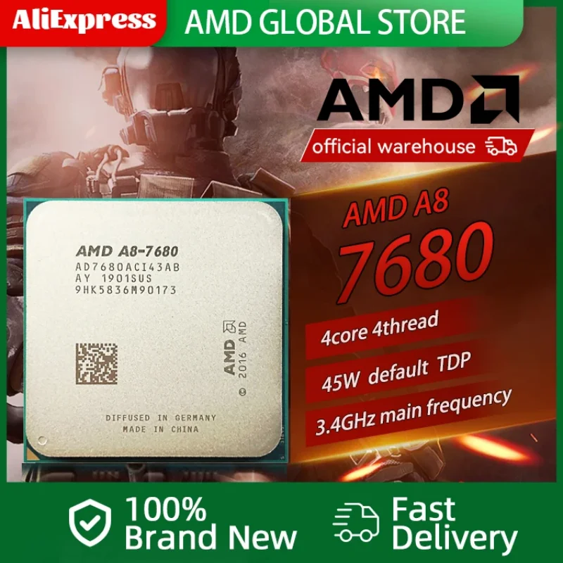 Used AMD A8-7680 Processor 3.5GHz 4 Core 4 Thread Excavator FM2+ CPU TDP 45W DDR3 1866MHz Desktop Processor for AMD