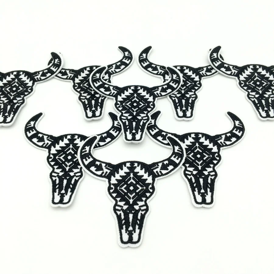 Parches bordados cabeza de toro negro estilo vaquero occidental - imagen 2