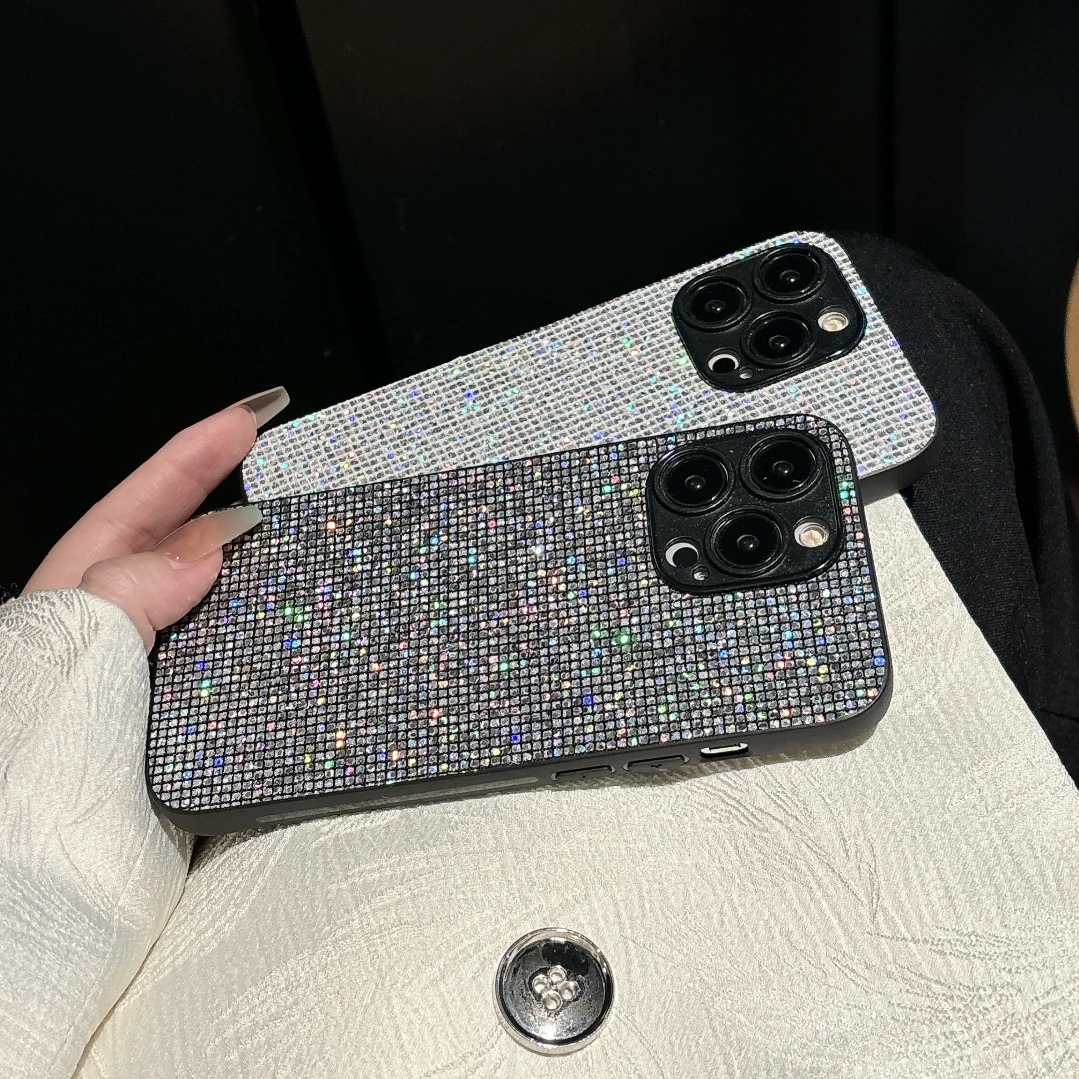 Luxuriöse Glitzer-Pailletten-Gittermuster Weiche Handyhülle für iPhone 16 15 14 13 12 11 Pro Max 16E X XS Plus Stoßfeste Schutzhülle – Detail 5