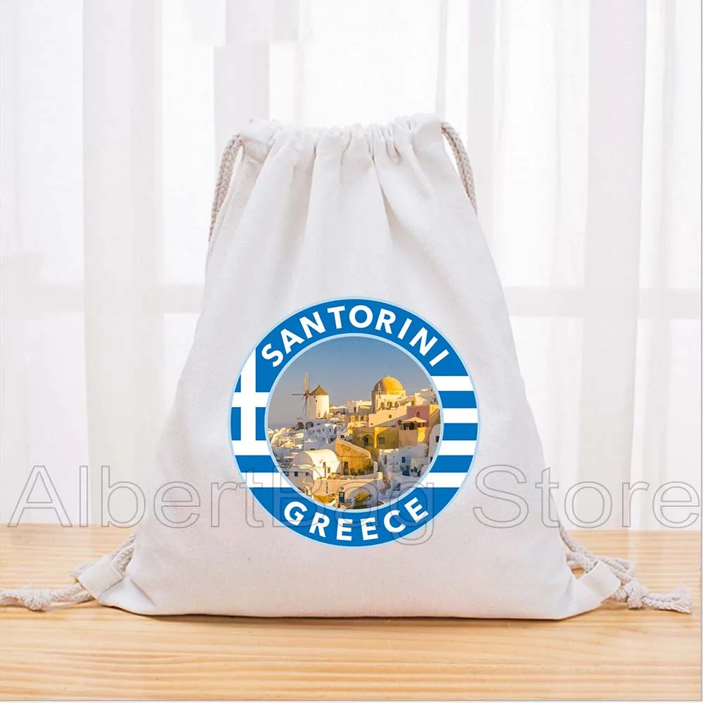 Santorini Griekenland Grieks Blauw Boze Oog Griekenland Vlag Leuke Geschenken Canvas Tas met Trekkoord Voetbal Rugzak Gym Sackpack Sport String Bag