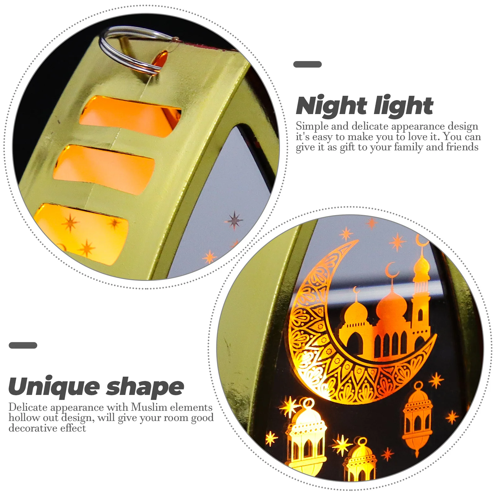 Electronic Lantern Decoration Eid Golden Islamic LED for Home Ramadan Lights Desktop Glass Plastic Lamp Decorations