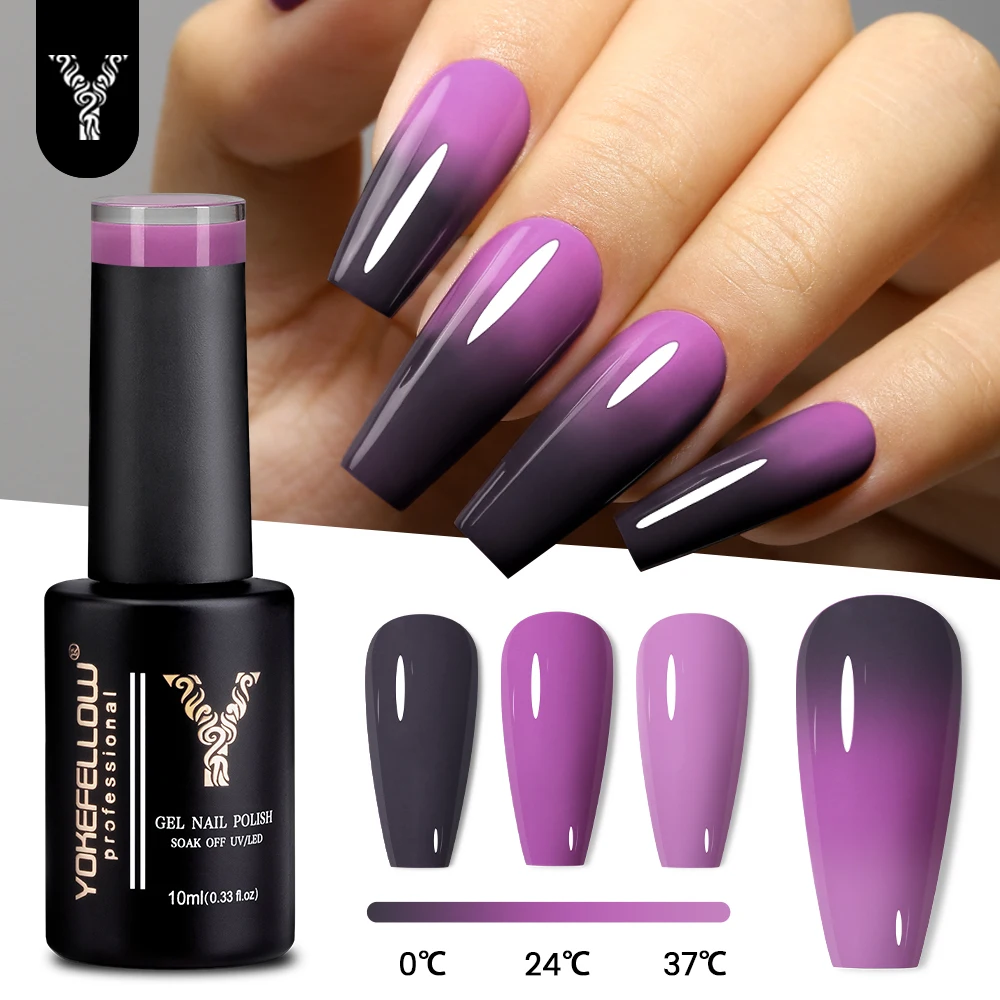 

YOKEFELLOW Thermal Gel Nail Polish 10ml Black Purple Temperature Color Changing Gel Semi-Permanant Varnish Soak Off UV Manicure