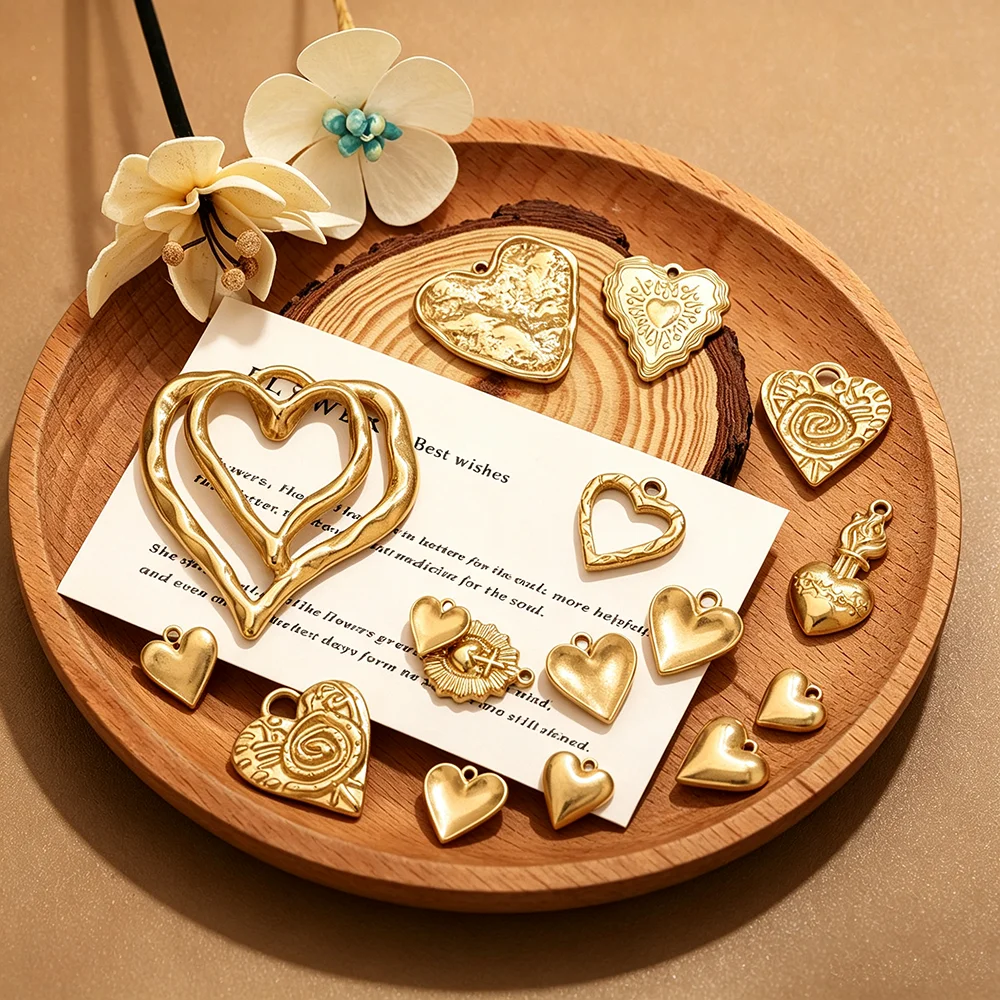 18K PVD Gold Stainless Steel Heart Charms Fashion Elegant Tarnish Free Pendant Findings for DIY Necklace Jewelry Making Supplies