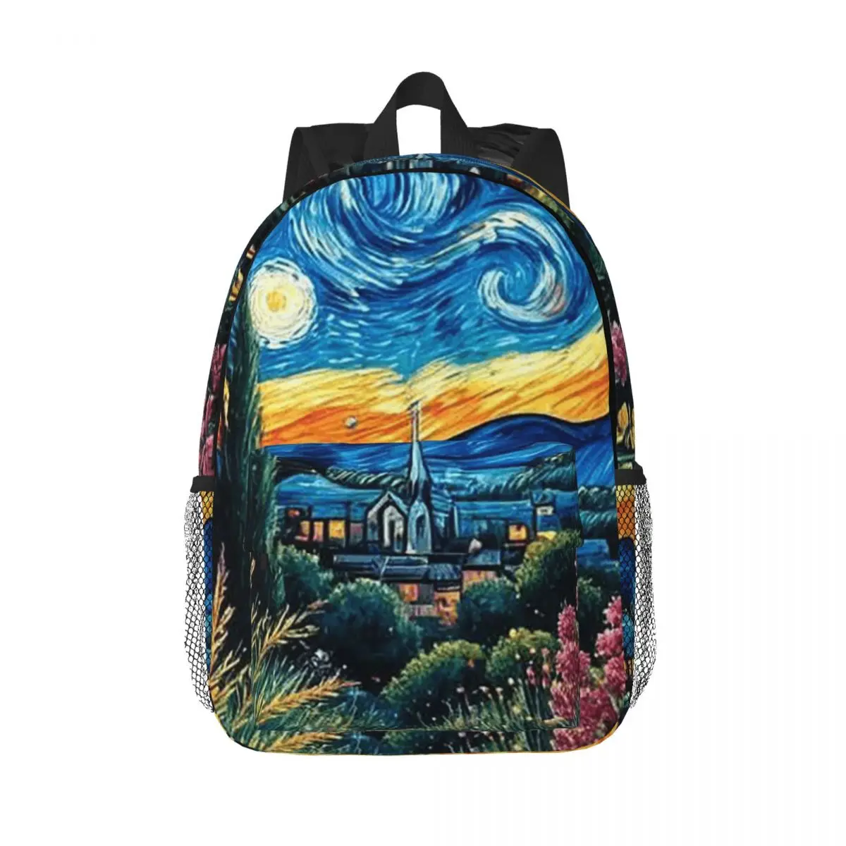 Van Gogh Inspired Floral And Starry Night Backpack Daypack Large Capacity Boys Girls BookBag Shoulder Bags for Unisex School Bag