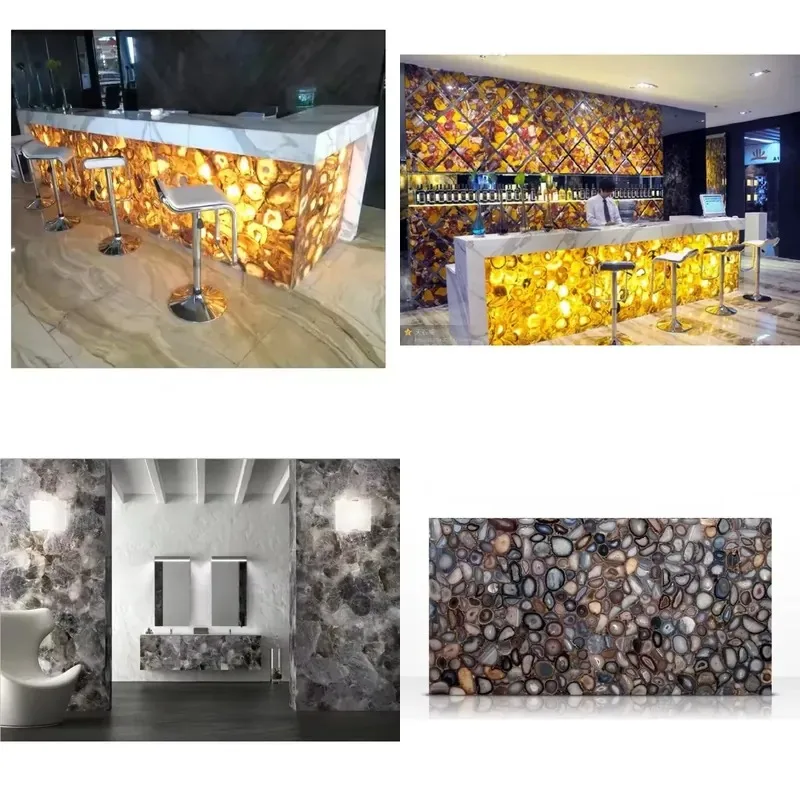 Luminous Yellow Backlit Agate Slab Modern Brushed Waterproof Kitchen Countertop Large Board