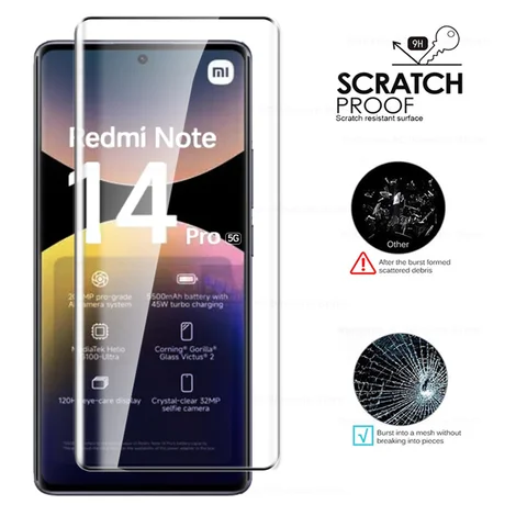 Защитное стекло 4 в 1 для Redmi Note 14 Pro 5G, 15 Pro 4G, 3D изогнутое закаленное стекло для Xiaomi Redmi Note 15, 14Pro＋, 15Pro＋