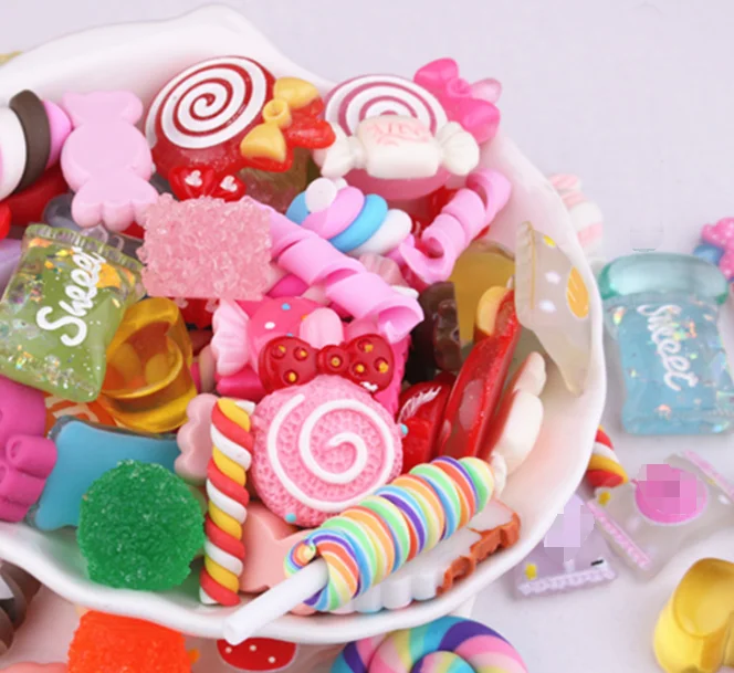 30pcs/lot Mix Resin Lollipop Rainbow Donuts Candy Lucky Bag DIY Craft Scrapbook Cabochons for Bows Food Toys Materials