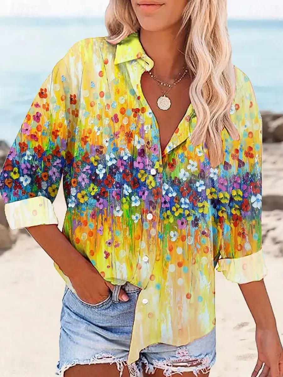 

Women's Shirt Floral Graphic Fashion Daily Stylish Long Sleeve Shirt Collar Regular Tops Work Daily Holiday Buttons Print Fall