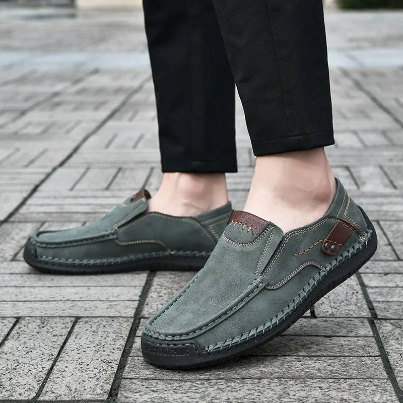 Handmade Leather Men Shoes Casual Comfortable Slip On Loafers Men Leather Shoes Flats Moccasins Walking Shoes 2024