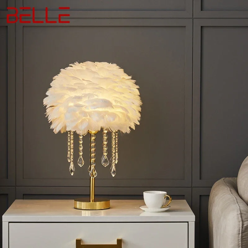 BELLE Feather Table Lamp Nordic Modern Living Room Bedroom Hotels HomestaysCreative LED Decoration  Desk Light
