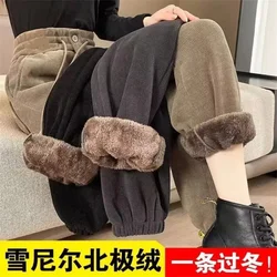 Lamb Cashmere Pants Women Add Velvet Thickening 2025 Autumn Winter New Harun Trousers Joker Explosions Pants Warm Casual Pants