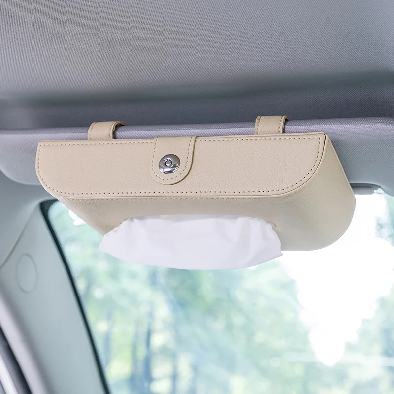 Universal Car PU Leather Tissue Box Cover Sun Visor Chair Back Hanging Type Car Tissue Box Armrest Box Towel Tissue Storage Case