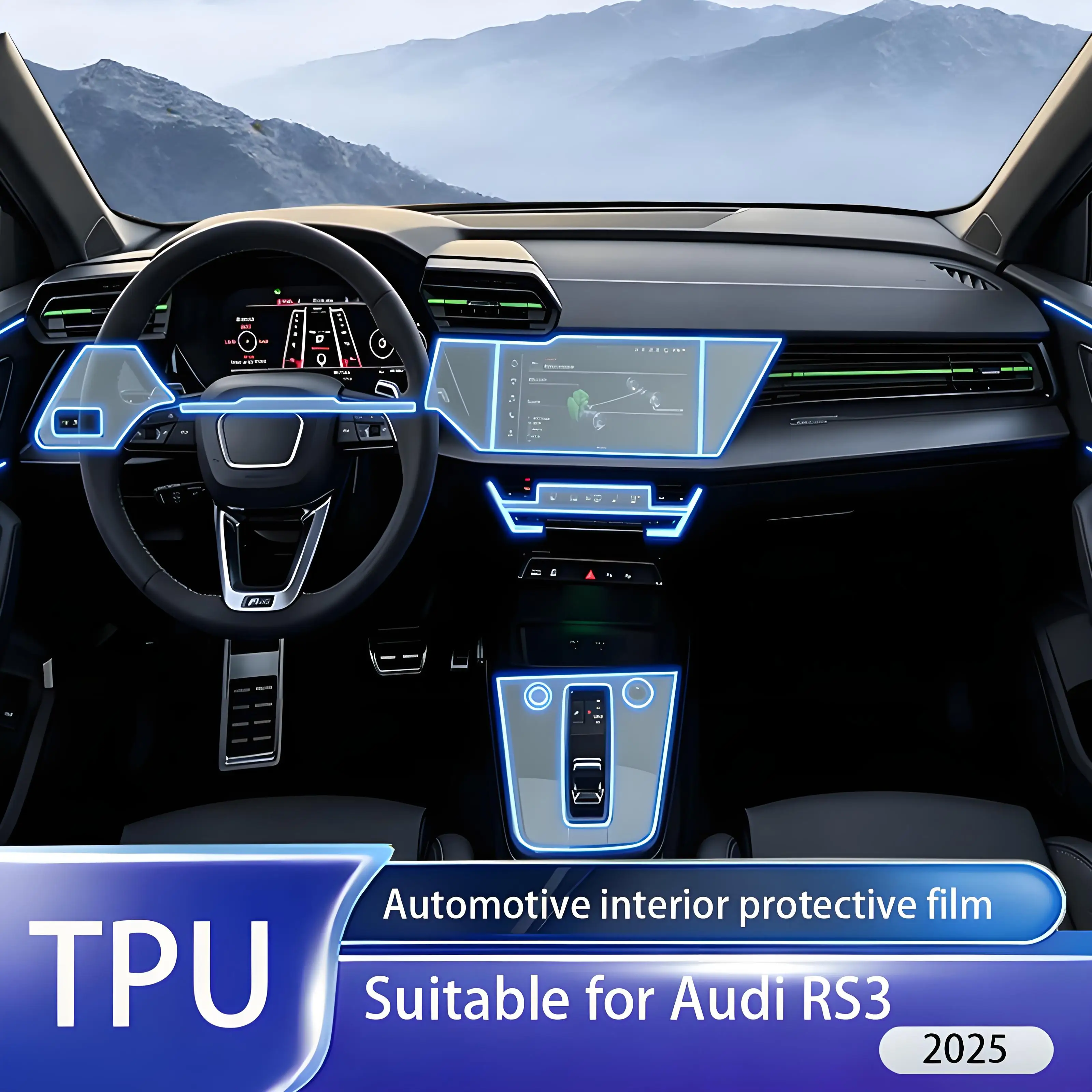 

Fit for Audi RS3 2025 Interior TPU Transparent Anti-Scratch Waterproof Dash Nav Door Panel Console Decor Protect Cover Kit