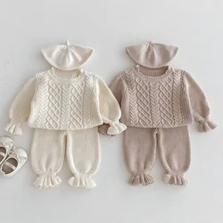2024 New Autumn Toddler Baby Girl Knitting Clothes Suit Long Sleeved Solid Color Knitted Sweater+Pants Children Clothes Set