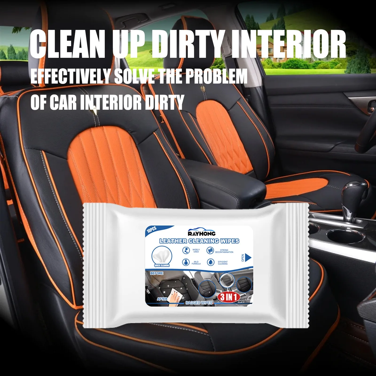 Car Leather Cleaning Wipes 3in1 10Pcs Disposable Seat Car Interior Cleaning Wipes Non Washable Decontamination Dashboard Towel - Image 6