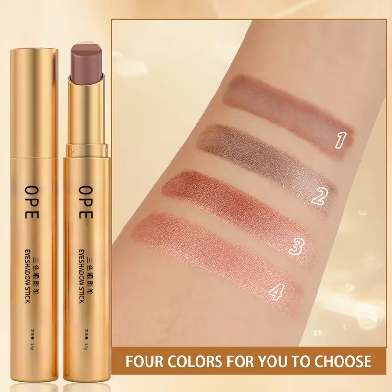 Glitter 3-Color Gradient Eyeshadow Stick Pencil Three Tone Shimmer Metallic Lazy Eye Shadow Pen Waterproof 3 in 1 Eye Makeup
